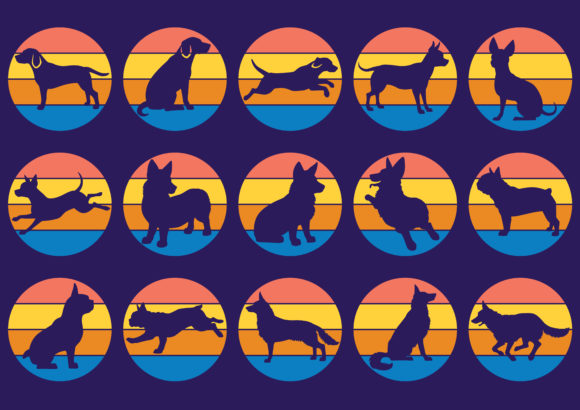 Retro Sunset Dogs Design Set