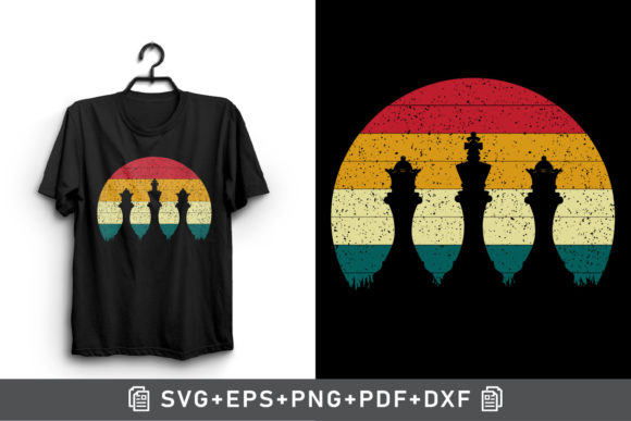 Retro Sunset Vintage Chess Pieces Circle