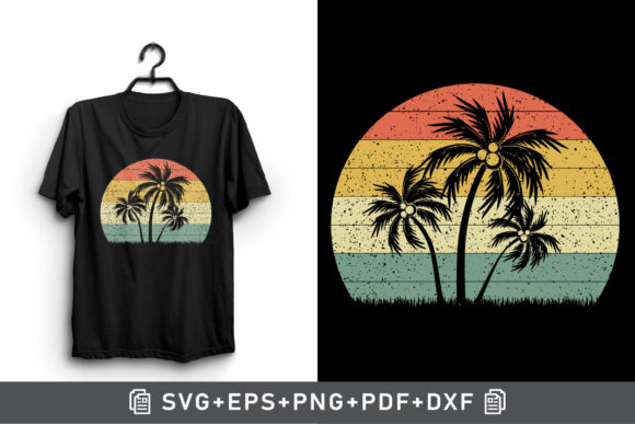 Retro Sunset Vintage Palm Trees Clipart