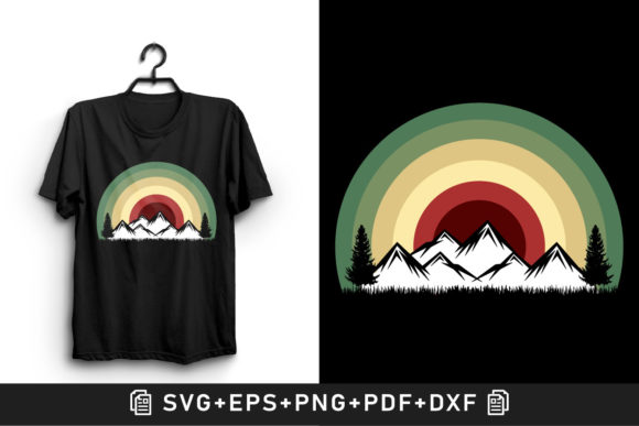 Retro Vintage Sunset Mountain Tree Art