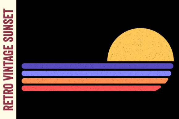 Retro Vintage Sunset Ocean Landscape