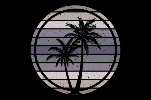 Retro Vintage Sunset Palm Tree, Clipart