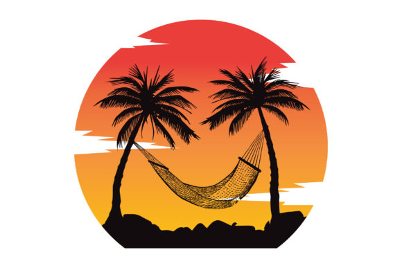Retro Vintage Sunset Palm Tree Hammock