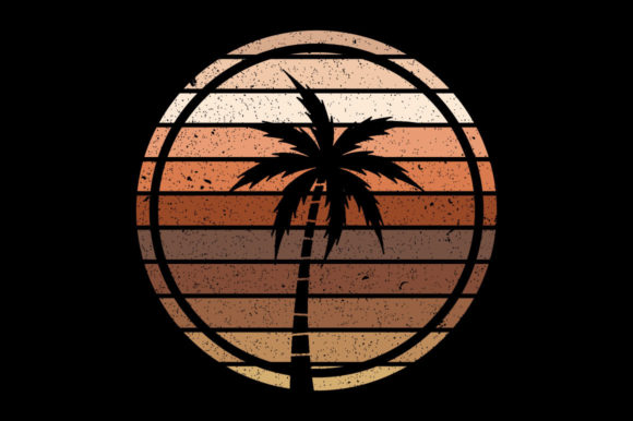 Vintage Retro Sunset Palm Tree, Mandala