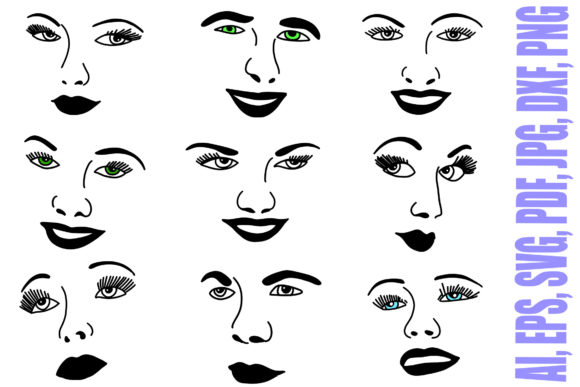 Women and Men Line Art SVG Faces